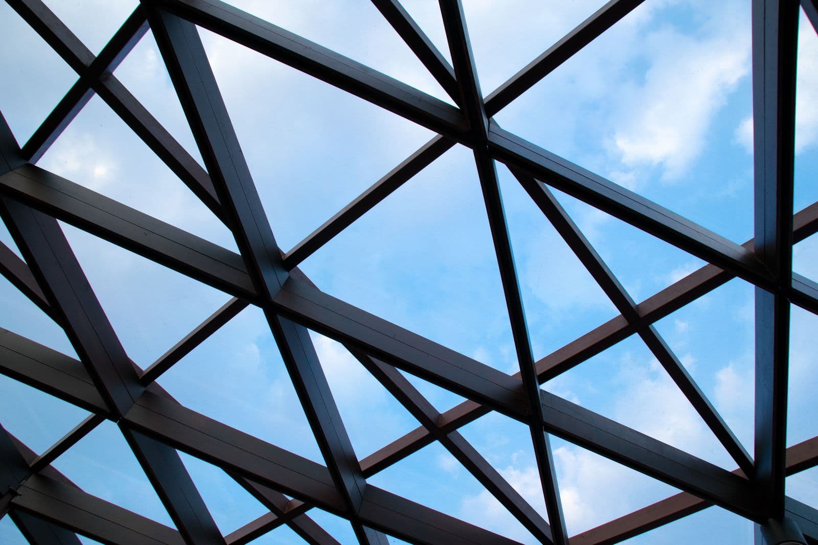 Steel and glass grid roof structure